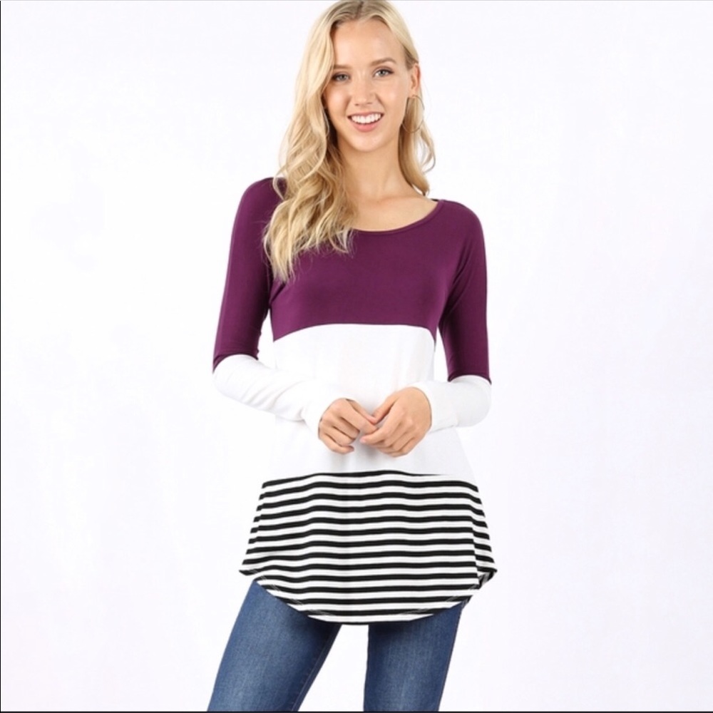 Plum Color Block Long Sleeve Top